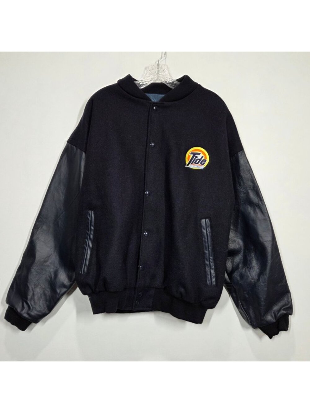 Vintage Tide Racing Bomber Jacket Mens Large Navy Wool Leather USA Made